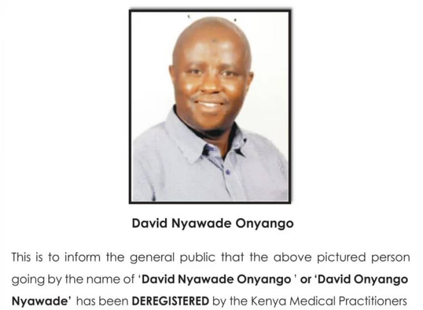 KMPDC deregisters David Nyawade Onyango as a medical practitioner