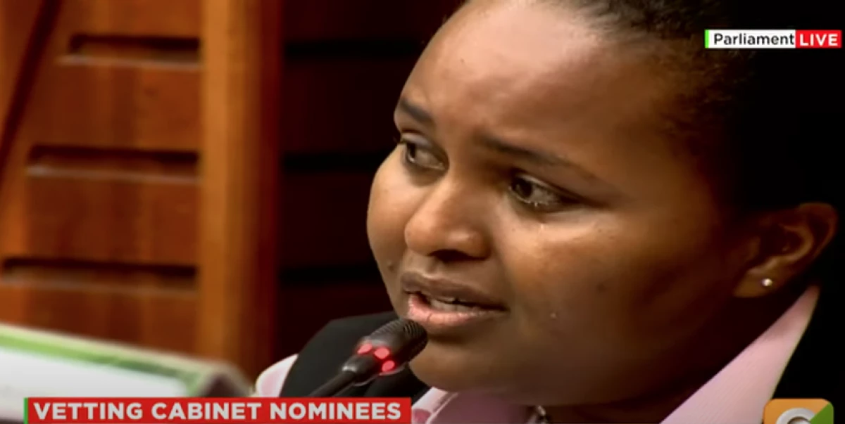 Samburu West MP Naisula Lesuuda, during the ongoing vetting process for Cabinet Nominees. The MP shed tears as she questioned the cabinet Secretary nominee for interior. she decried the rising insecurity in the northern part of Kenya. 