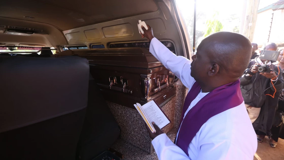 IN PICTURES: Prof. Richard Magoha's body leaves Aga Khan mortuary in Kisumu ahead of burial